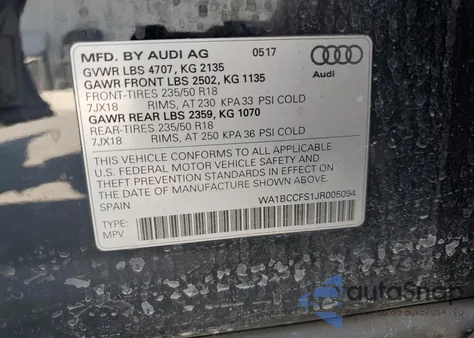 2018 Audi Q3 Premium z USA, uszkodzony, nr VIN WA1BCCFS1JR005094